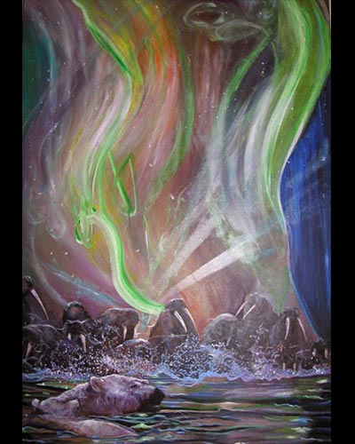NORTHEN LIGHT WITH DOUBLE HELIX - acrylique & vernis 