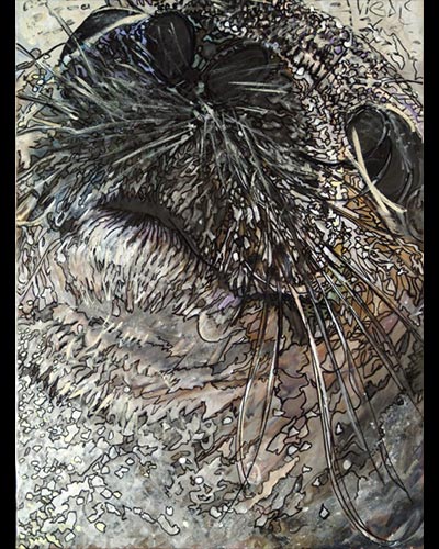 seal with moustache- acrylique & vernis 