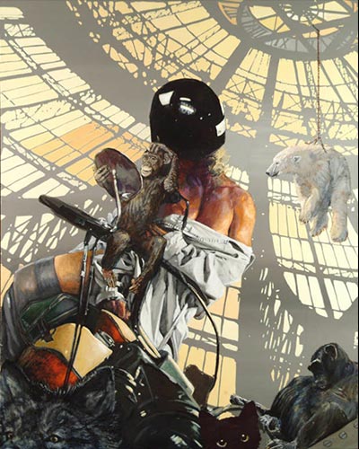 SELF PORTRAIT sur HARLEY-DAVIDSON - acrylique & vernis 