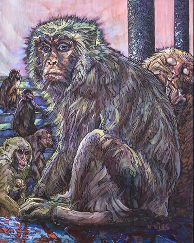 PLANETE DES SINGES  acrylique & vernis  & feutre