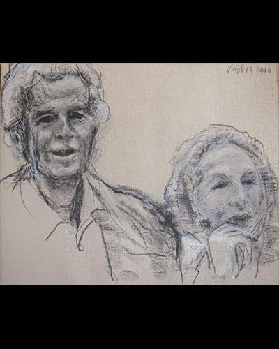 JEAN -PIERRE ET ZOO MARCY RIVIERE - crayon & charbon & craie