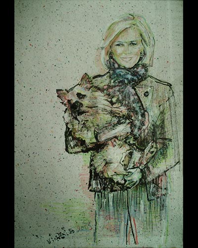 GRETCHEN LEACH - acrylique & vernis  & crayon de couleurs